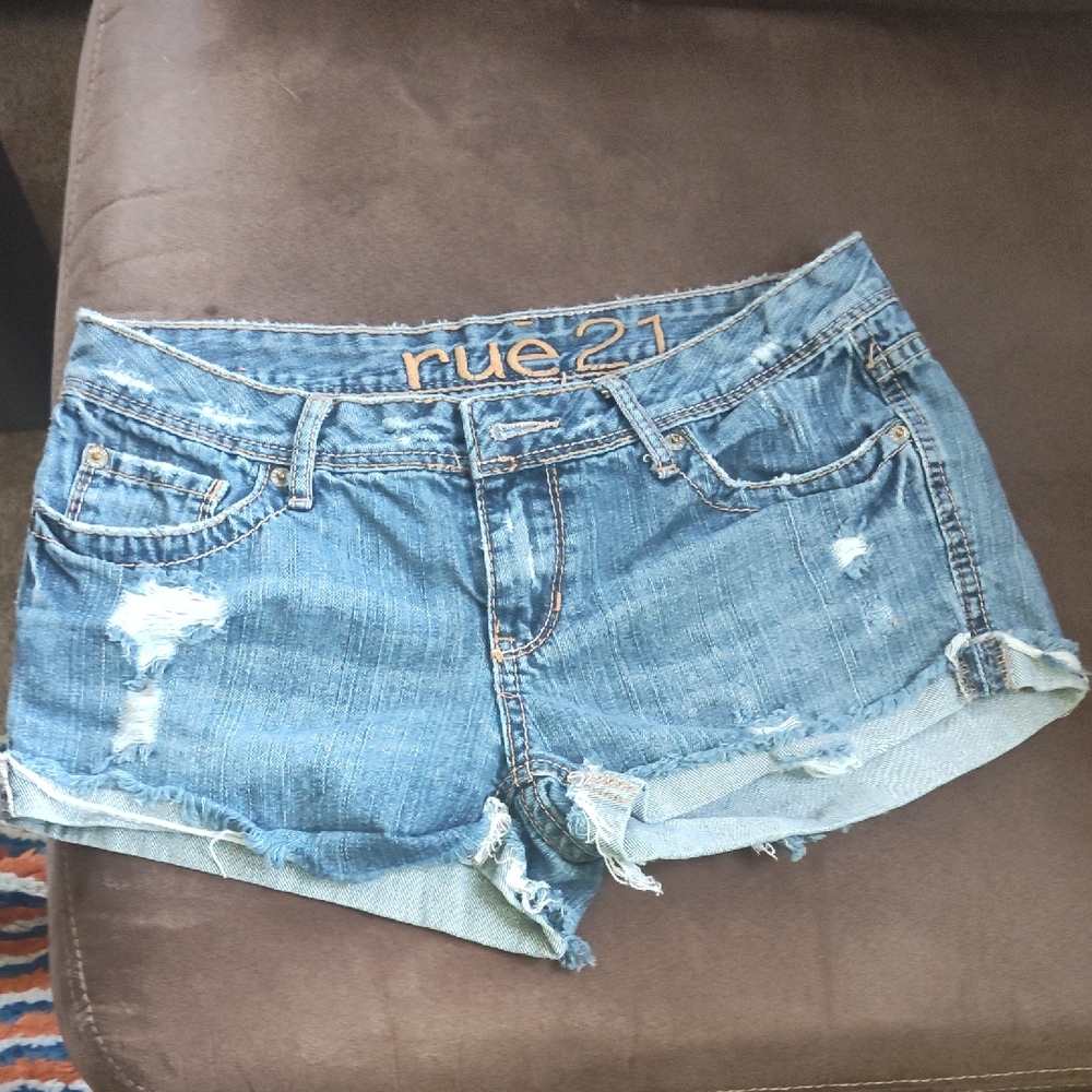 Rue21 Blue Distressed Jean Shorts with Frayed Hems
